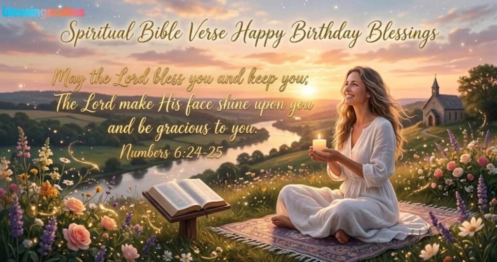 A woman in white sits in a field of flowers at sunset, holding a candle and looking at an open Bible.