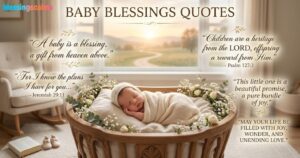 A serene nursery scene with a sleeping baby surrounded by "baby blessings quotes" like "A baby is a blessing, a gift from heaven."
